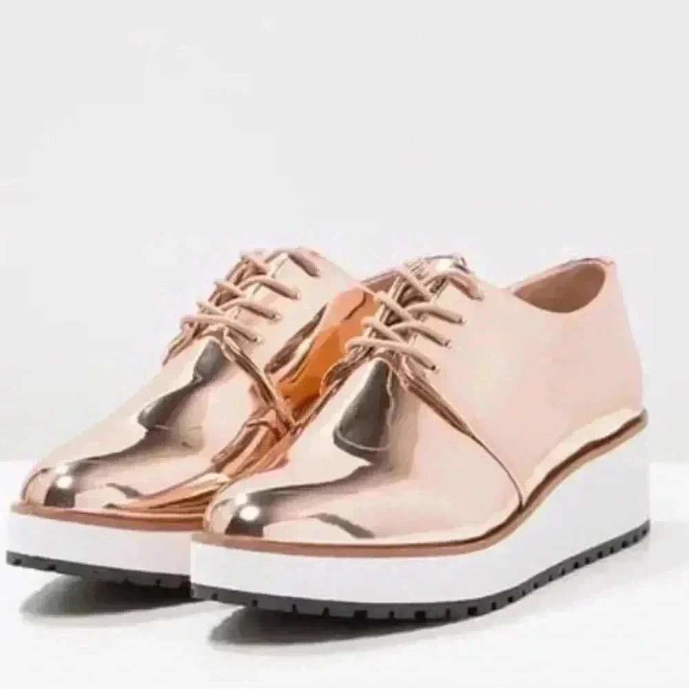 Aldo Rose Gold Metallic Platform Oxford Flats